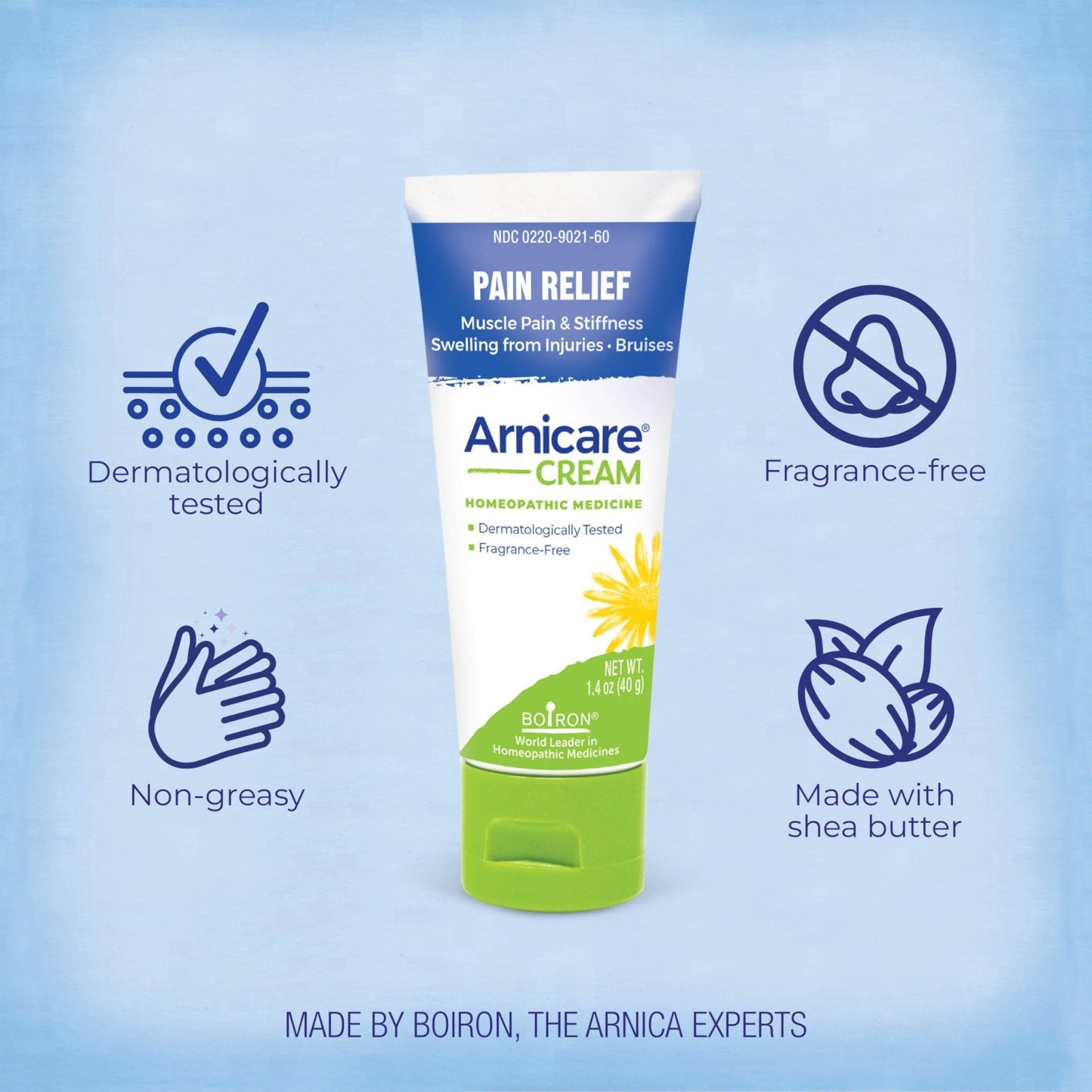 Boiron Arnicare Cream for Relief for Joint Pain, Muscle Pain, Muscle Soreness, and Swelling from Bruises or Injury - Fast Absorbing and Fragrance-Free - 1.3 oz - Maple Wellness Supplements