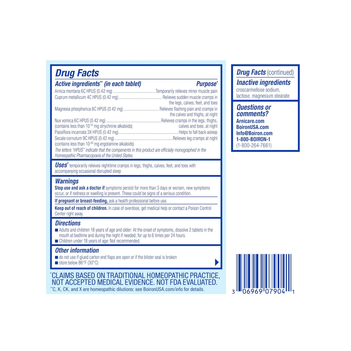 Boiron Arnicare Leg Cramps PM for Nighttime Relief from Cramping and Stiffness in Feet or Calves - 60 Tablets - Maple Wellness Supplements