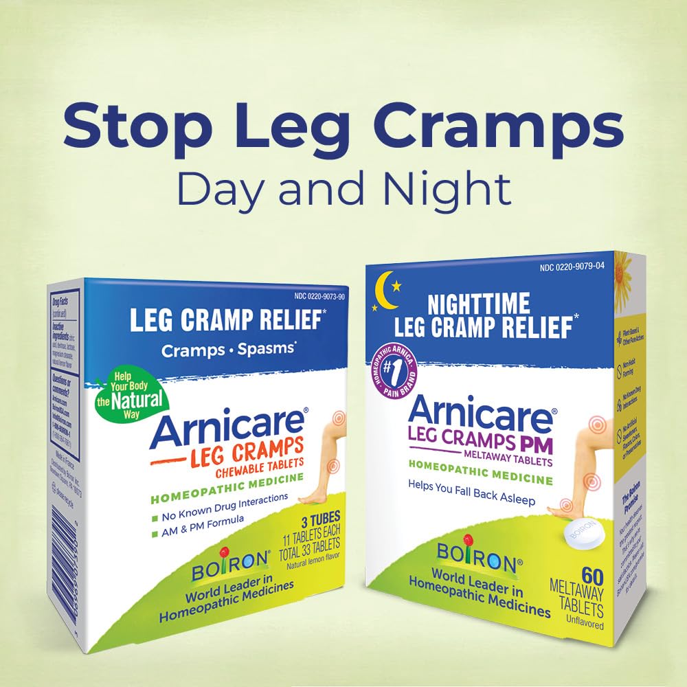 Boiron Arnicare Leg Cramps PM for Nighttime Relief from Cramping and Stiffness in Feet or Calves - 60 Tablets - Maple Wellness Supplements