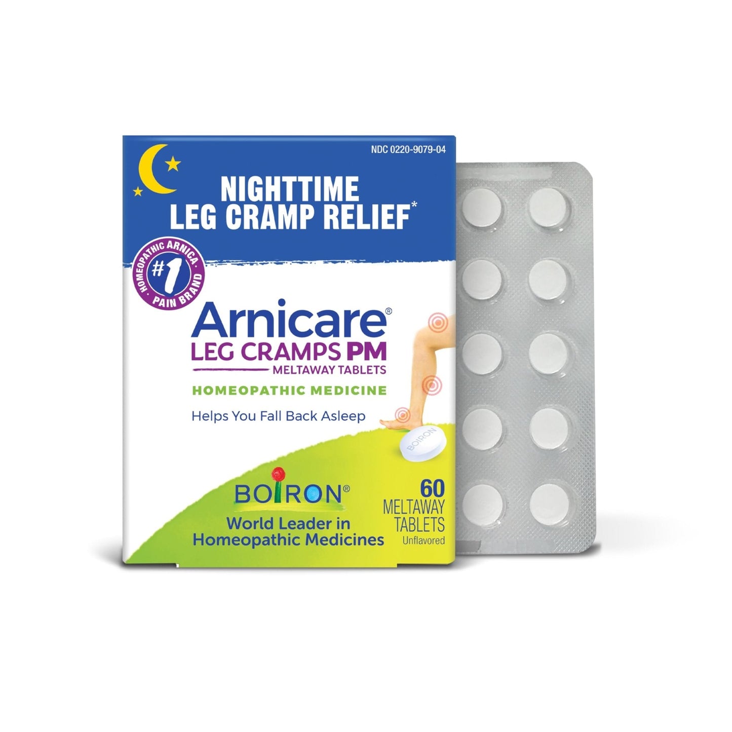 Boiron Arnicare Leg Cramps PM for Nighttime Relief from Cramping and Stiffness in Feet or Calves - 60 Tablets - Maple Wellness Supplements