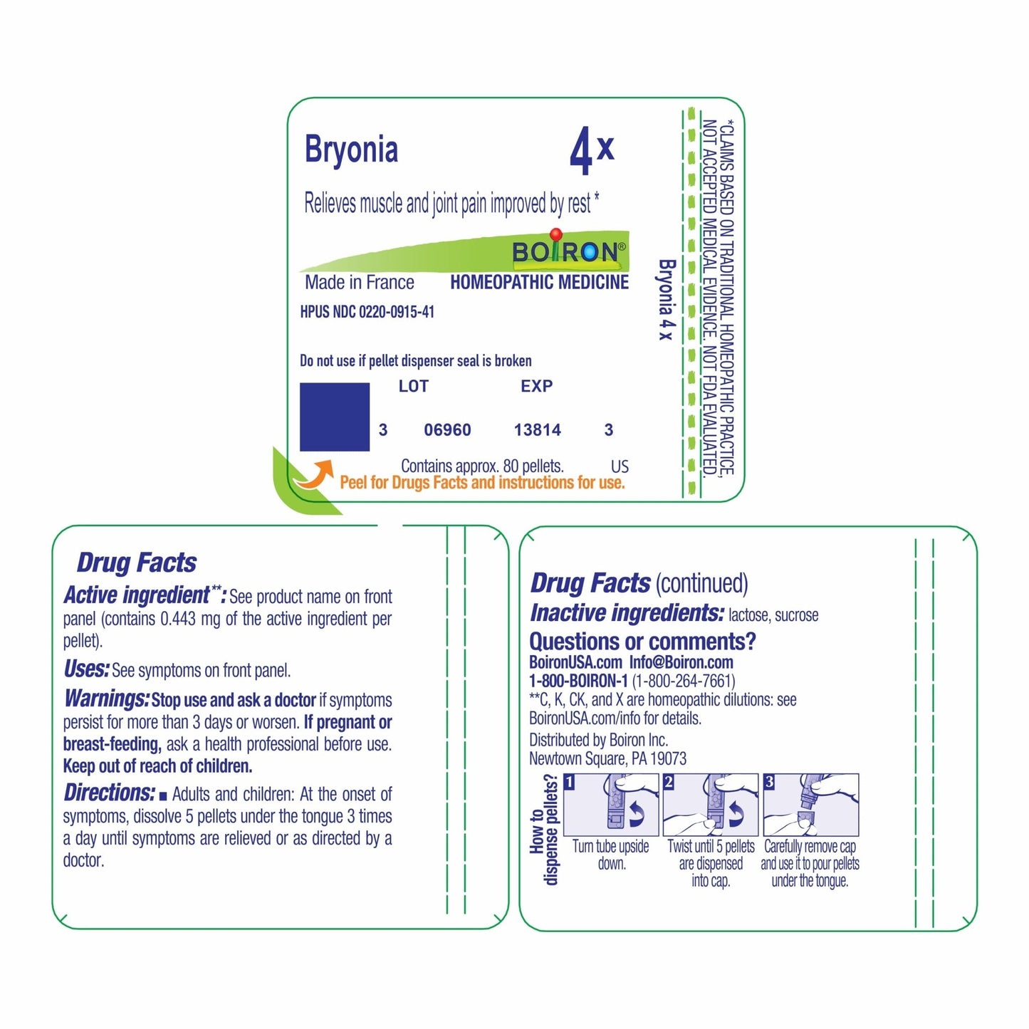 Boiron Bryonia 4X Homeopathic Medicine for Muscle & Joint Pain - 80 Pellets - Maple Wellness Supplements