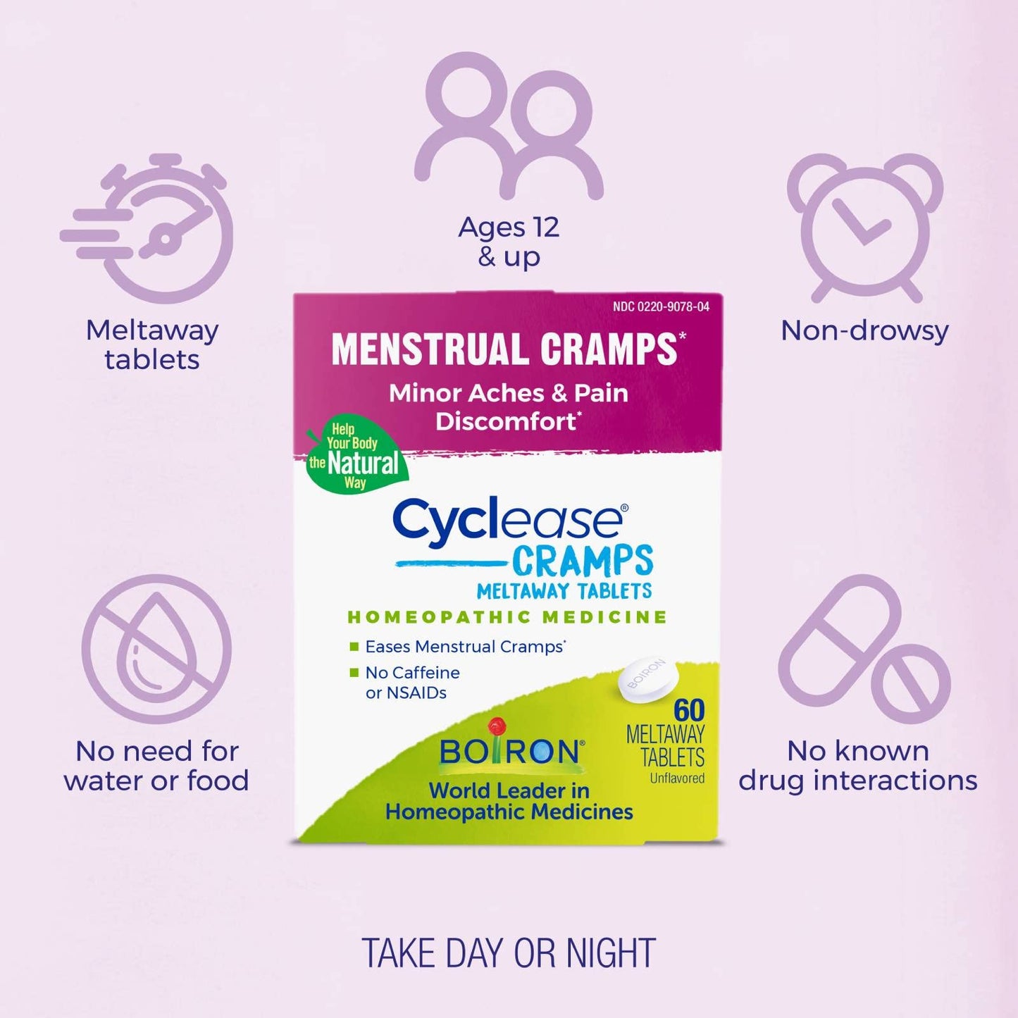 Boiron Cyclease Cramps Tablets for Relief from Menstrual Cramps, Aches, Pain, and Discomfort - 60 Count - Maple Wellness Supplements
