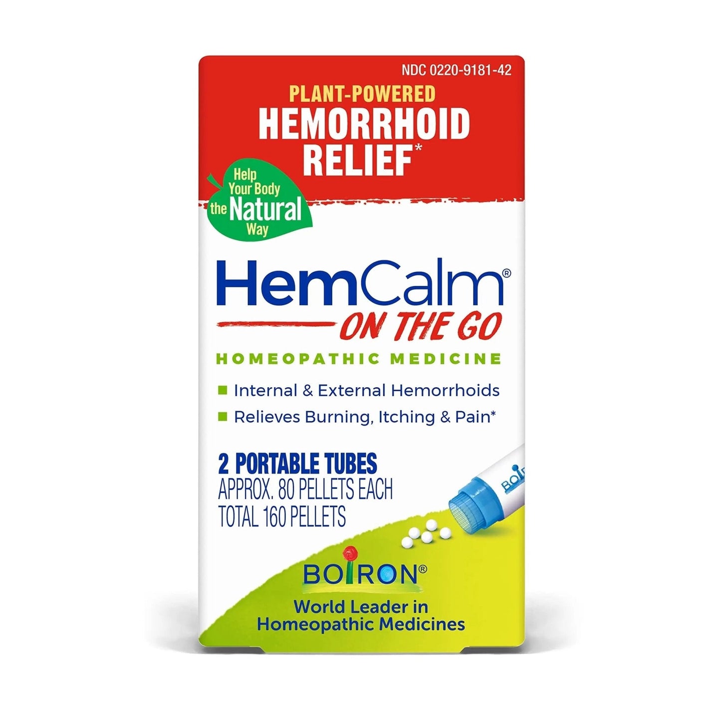 Boiron HemCalm On The Go Travel Essential for Hemorrhoid Relief of Pain, Itching, Swelling or Discomfort - 2 Count (160 Pellets) - Maple Wellness Supplements