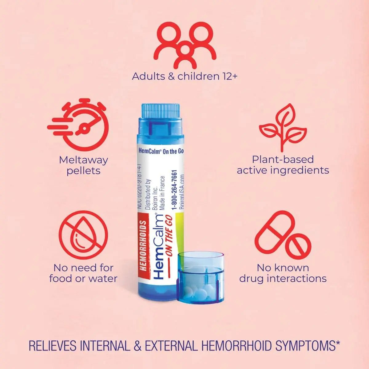 Boiron HemCalm On The Go Travel Essential for Hemorrhoid Relief of Pain, Itching, Swelling or Discomfort - 2 Count (160 Pellets) - Maple Wellness Supplements