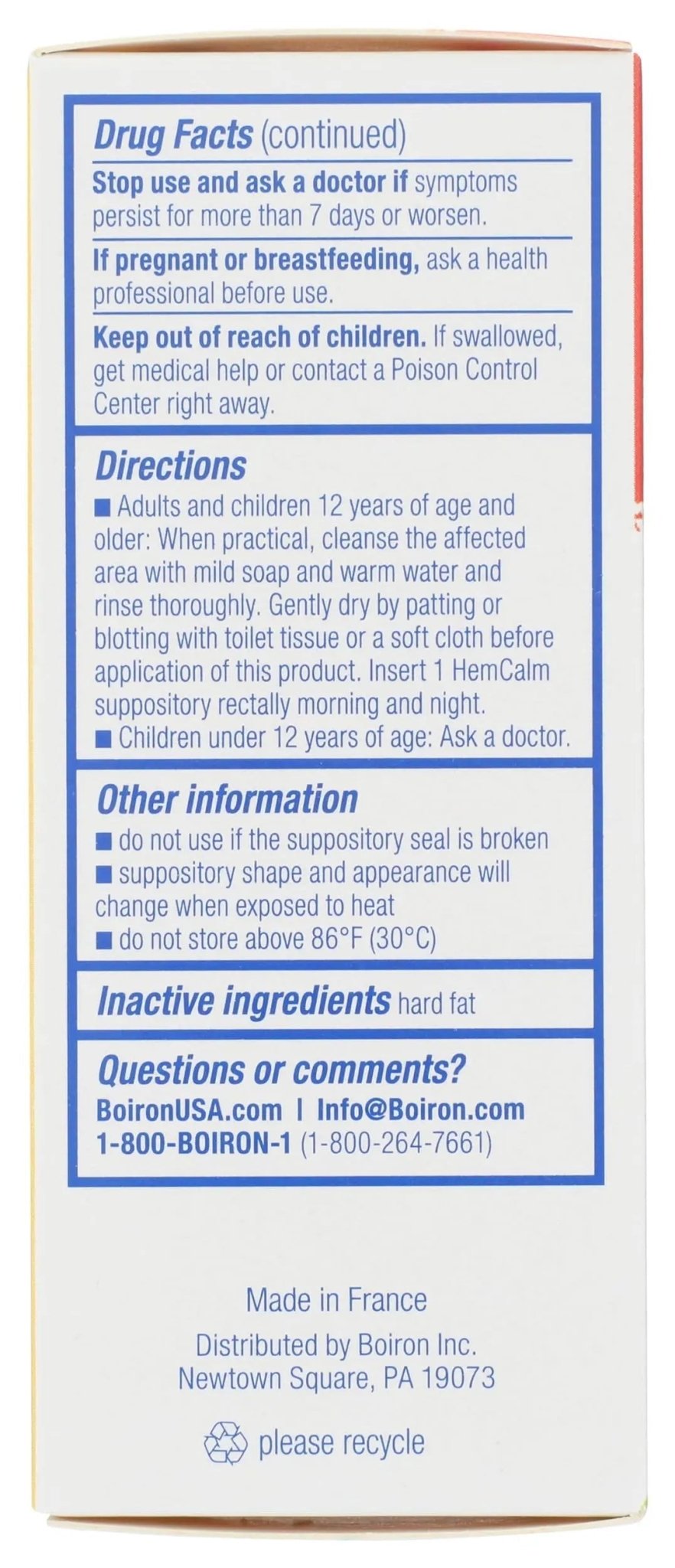 Boiron HemCalm Suppositories for Hemorrhoid Relief of Pain, Itching, Swelling or Discomfort - 10 Count - Maple Wellness Supplements