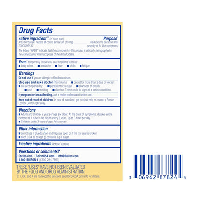 Boiron Oscillococcinum for Relief from Flu-Like Symptoms of Body Aches, Headache, Fever, Chills, and Fatigue - 30 Doses - Maple Wellness Supplements