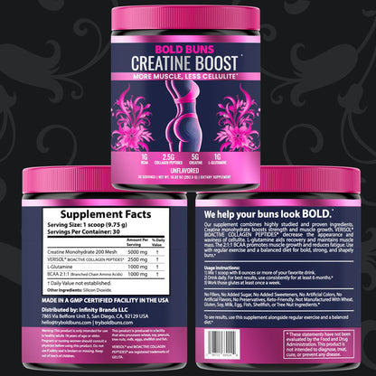 Bold Buns Creatine for Women – Booty Builder Supplement with Collagen & BCAA – Supports Muscle Development, Post-Workout Recovery, Skin Elasticity - Maple Wellness Supplements