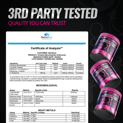 Bold Buns Creatine for Women – Booty Builder Supplement with Collagen & BCAA – Supports Muscle Development, Post-Workout Recovery, Skin Elasticity - Maple Wellness Supplements