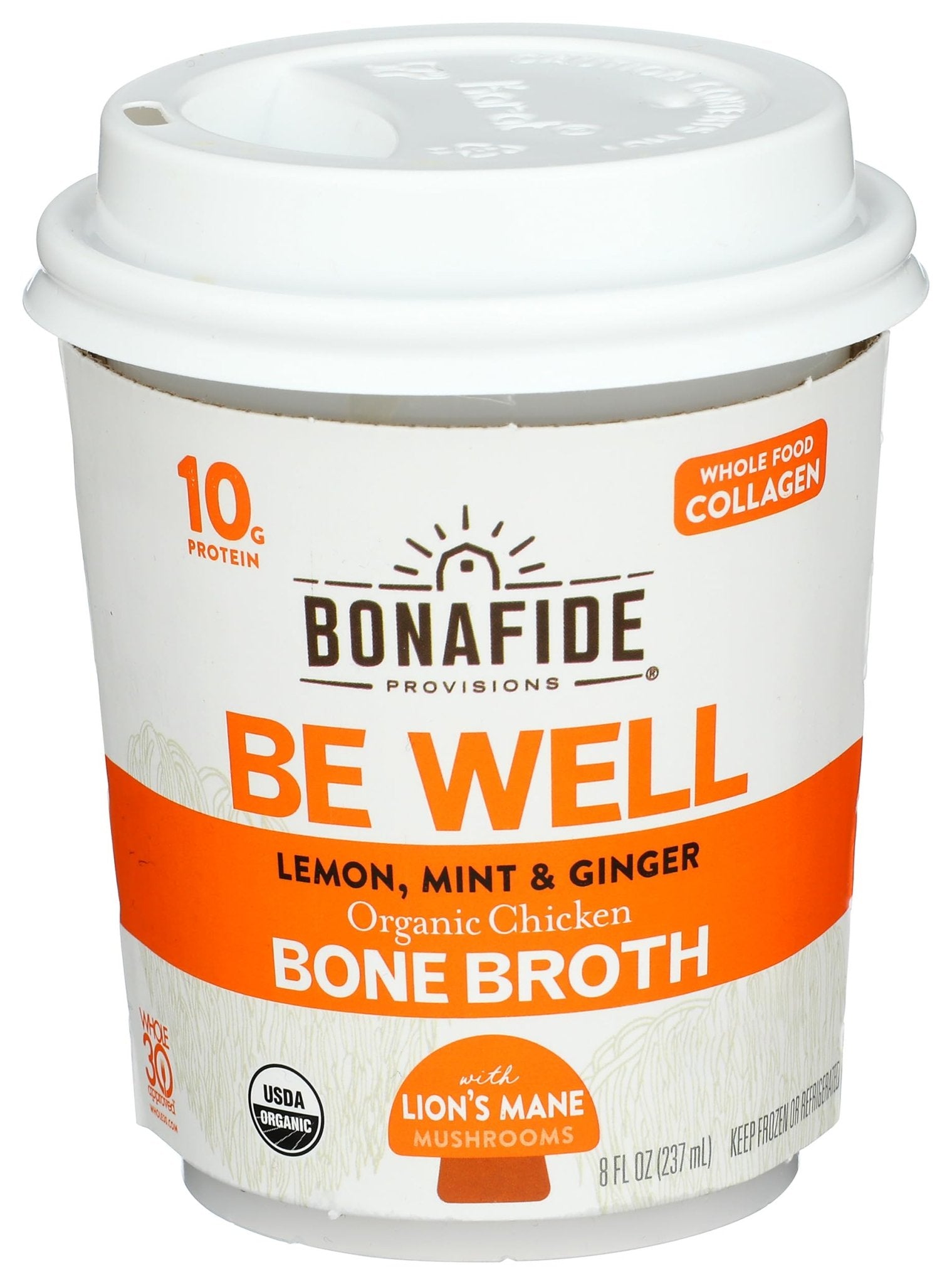 Bonafide Provisions Fresh Organic Be Well Broth with Lemon, Mint & Ginger Organic Chicken Bone Broth, Frozen 8 fl oz - Gluten-Free, Grain-Free, Paleo and Keto Friendly - Maple Wellness Supplements