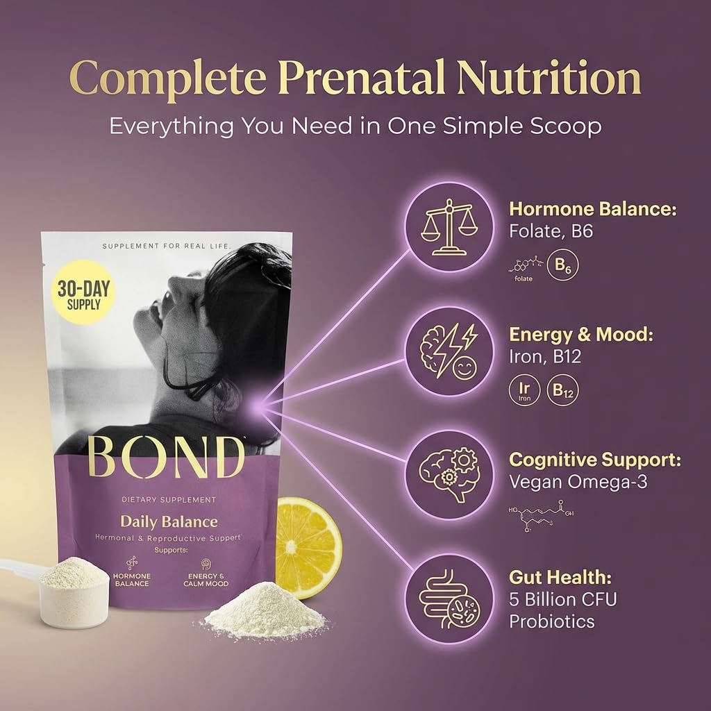 BOND Prenatal Vitamin Drink Mix for Women with Iron, Supports Hormone Balance, Folate & B12 for Energy & Calm Mood, Plant-Based Omega-3 for Cognitive Support, Magnesium, D3, B6, Non-GMO, 30-day Supply - Maple Wellness Supplements