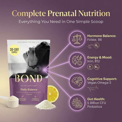 BOND Prenatal Vitamin Drink Mix for Women with Iron, Supports Hormone Balance, Folate & B12 for Energy & Calm Mood, Plant-Based Omega-3 for Cognitive Support, Magnesium, D3, B6, Non-GMO, 30-day Supply - Maple Wellness Supplements