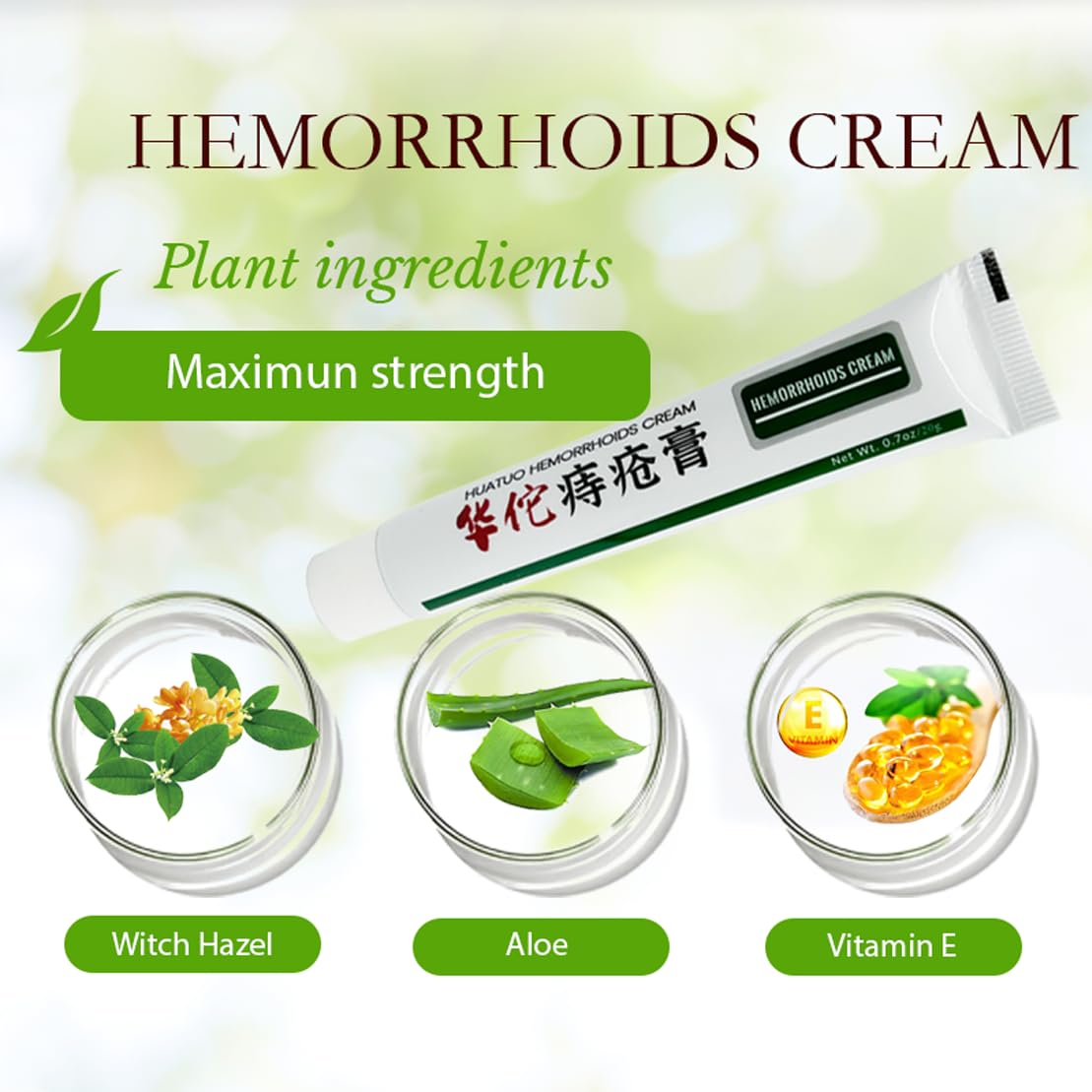 BONIORRI Hemorrhoid & Fissure Relief Cream – Maximum Strength Hemorrhoid Cream, Herbs Fast Acting Ingredients. (0.7 oz Total) - Maple Wellness Supplements