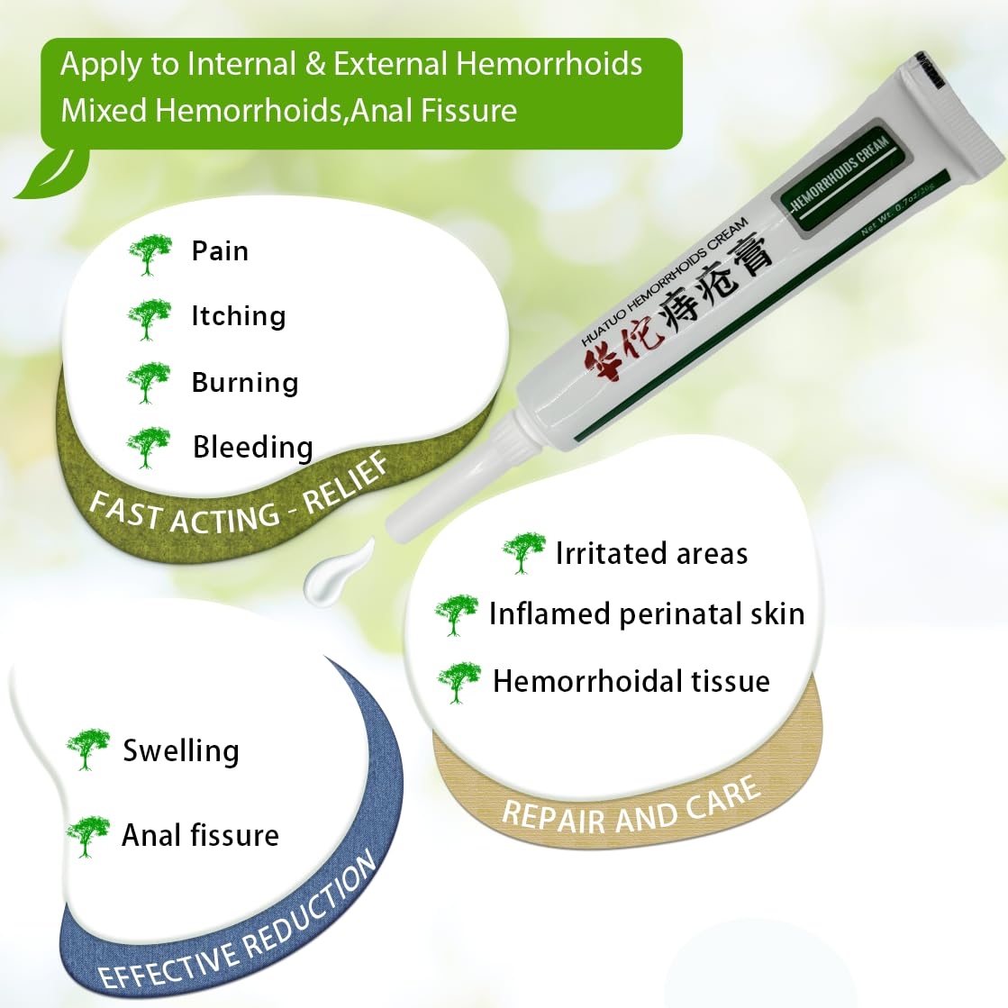 BONIORRI Hemorrhoid & Fissure Relief Ointment 20g Tube– Maximum Strength Hemorrhoid Cream, Herbs Fast Acting Ingredients. (0.7 oz Total) - Maple Wellness Supplements