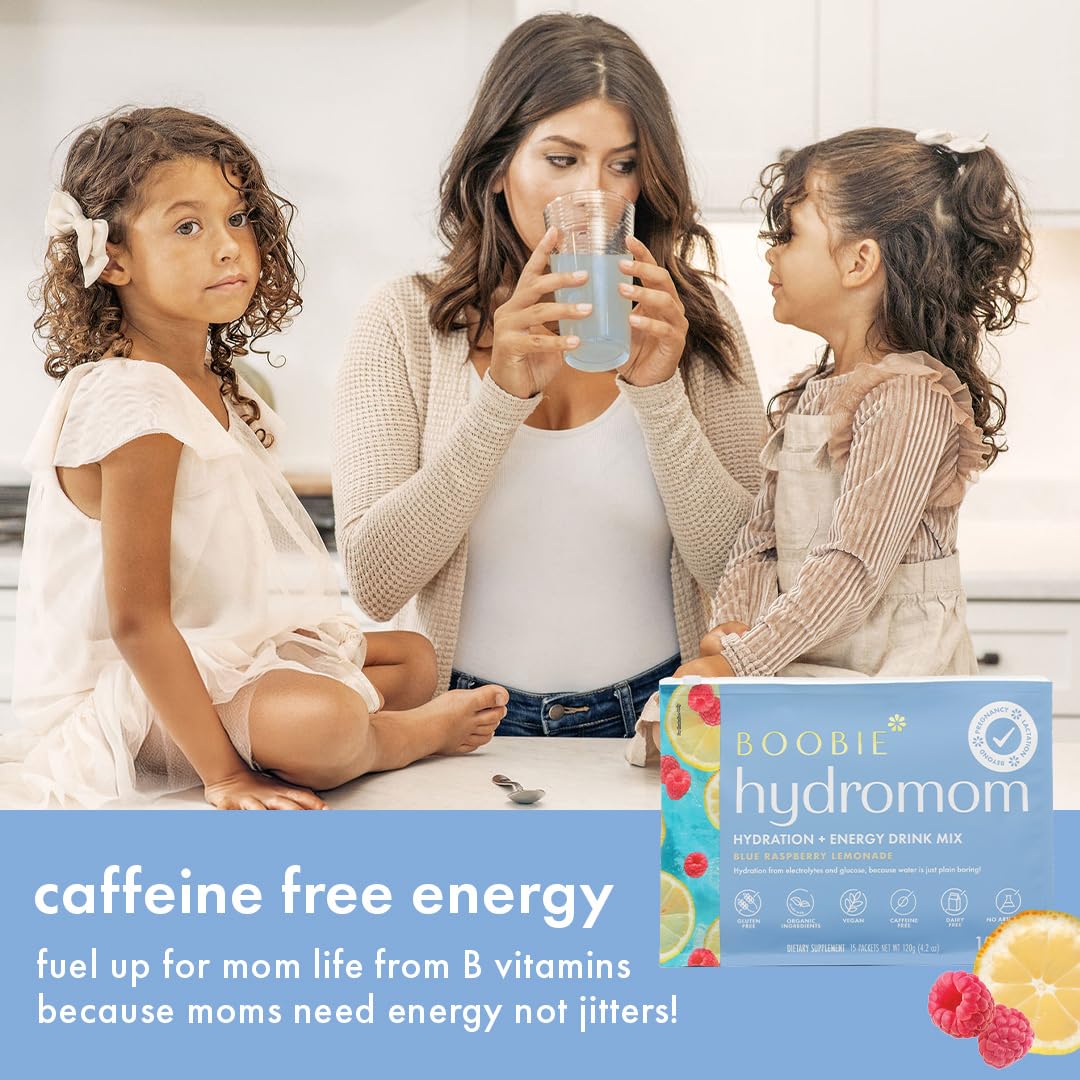Boobie Hydromom Superfood Electrolyte Drink Mix, Blue Raspberry Lemonade | Refreshing Energy & Hydration Boost for Mamas | On-The-Go & Travel Essentials for Pregnancy, - Maple Wellness Supplements