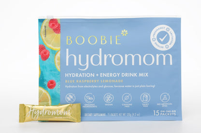 Boobie Hydromom Superfood Electrolyte Drink Mix, Blue Raspberry Lemonade | Refreshing Energy & Hydration Boost for Mamas | On-The-Go & Travel Essentials for Pregnancy, - Maple Wellness Supplements