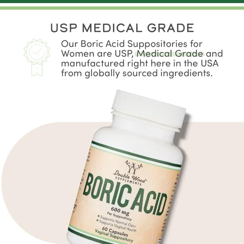 Boric Acid Suppositories 60 Count, Supports Women Health (Easy Dissolve, Third Party Tested) by Double Wood - Maple Wellness Supplements