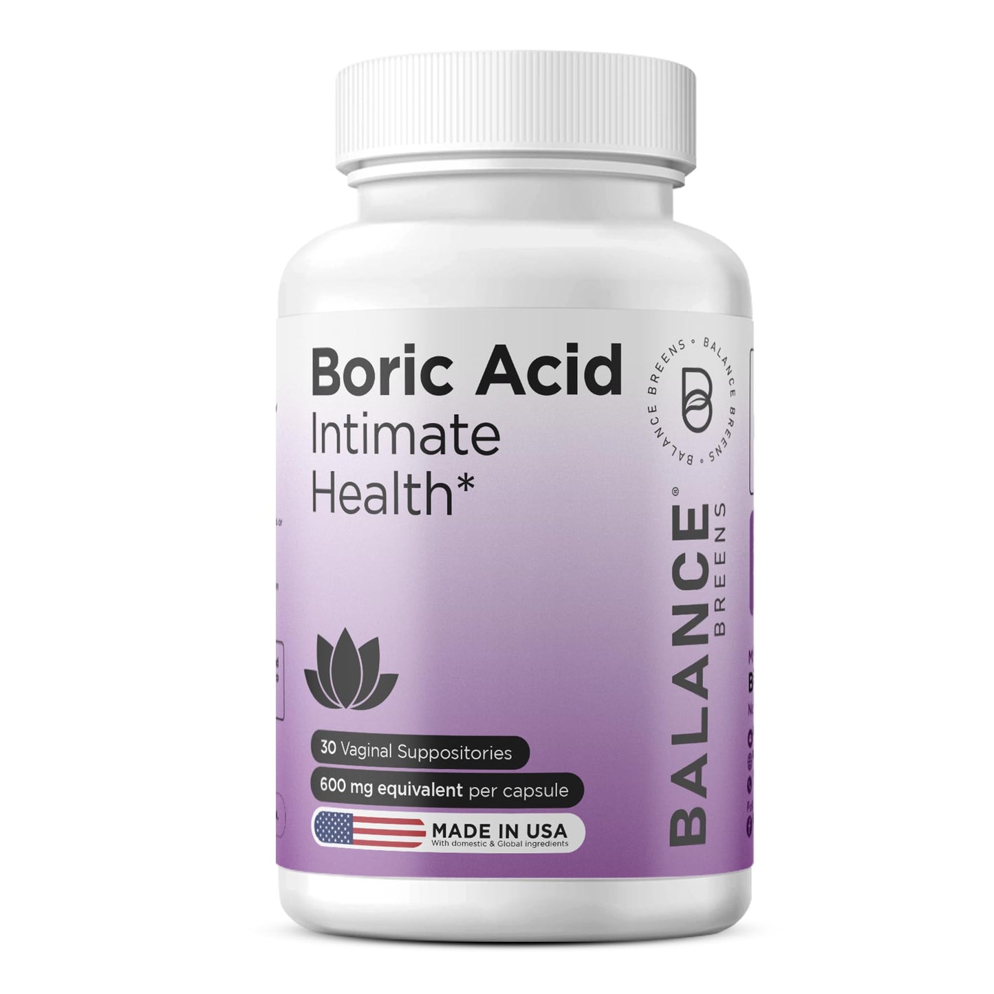 Boric Acid Suppositories for Women, 600 mg, 30 Vaginal Use Capsules - pH Balance Pills, Intimate Health Support, Yeast Infection Treatment, Made in USA (Pack of 1) - Maple Wellness Supplements