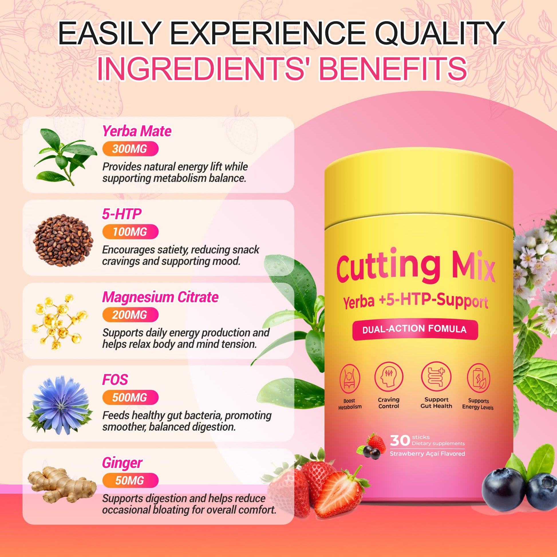 BOSNETHUINH Cutting Drink Mix – Satiety & Metabolism Support | Berberine, Chromium, FOS, Yerba Mate & 5-HTP | Gut Health & Energy - Maple Wellness Supplements