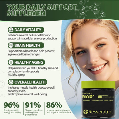 BOSNETHUINH NAD+ Supplement, NAD Nicotinamide Riboside Resveratrol, Liposomal NAD - NMNH Supplement Alternative for Anti-Aging, Mental Clarity & Cellular Energy 100 Capsules - Maple Wellness Supplements