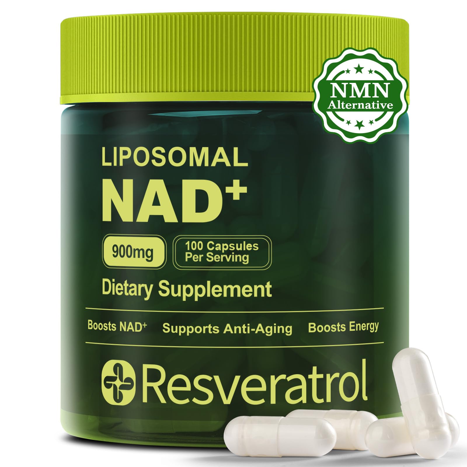 BOSNETHUINH NAD+ Supplement, NAD Nicotinamide Riboside Resveratrol, Liposomal NAD - NMNH Supplement Alternative for Anti-Aging, Mental Clarity & Cellular Energy 100 Capsules - Maple Wellness Supplements