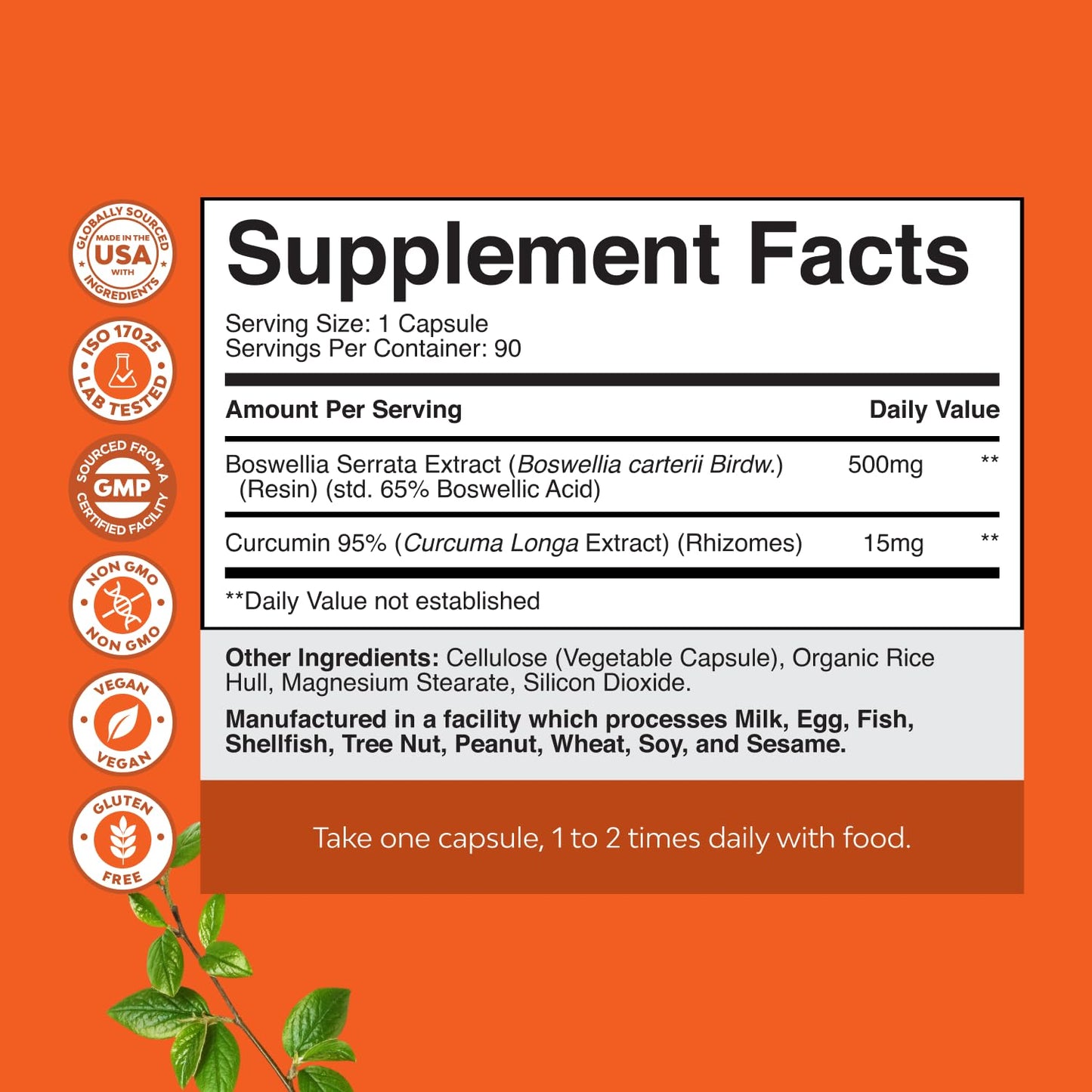 Boswellia Extract Capsules with Turmeric - Advanced Immune Health Support Supplement - Turmeric & Boswellia Serrata Capsules 500mg per Serving for Body Detox & Healthy Joints - 90 Count - Maple Wellness Supplements