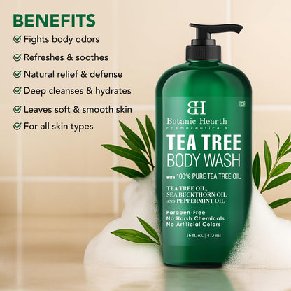 Botanic Hearth Tea Tree Body Wash -16 fl oz- All-Natural Antifungal & Odor-Control Shower - Maple Wellness Supplements