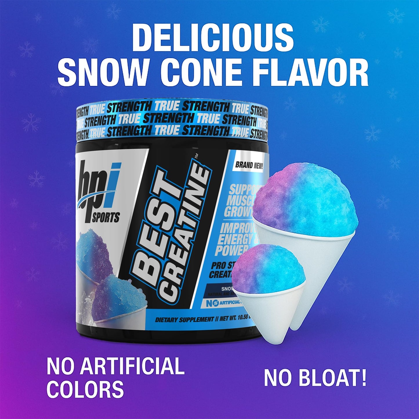 BPI Sports Best Creatine - Creatine Monohydrate Powder for Men & Women, Himalayan Salt - Strength, Pump, Endurance, Muscle Growth, Muscle Definition - No Bloat - Snow Cone - 50 servings - 10.58 Oz - Maple Wellness Supplements