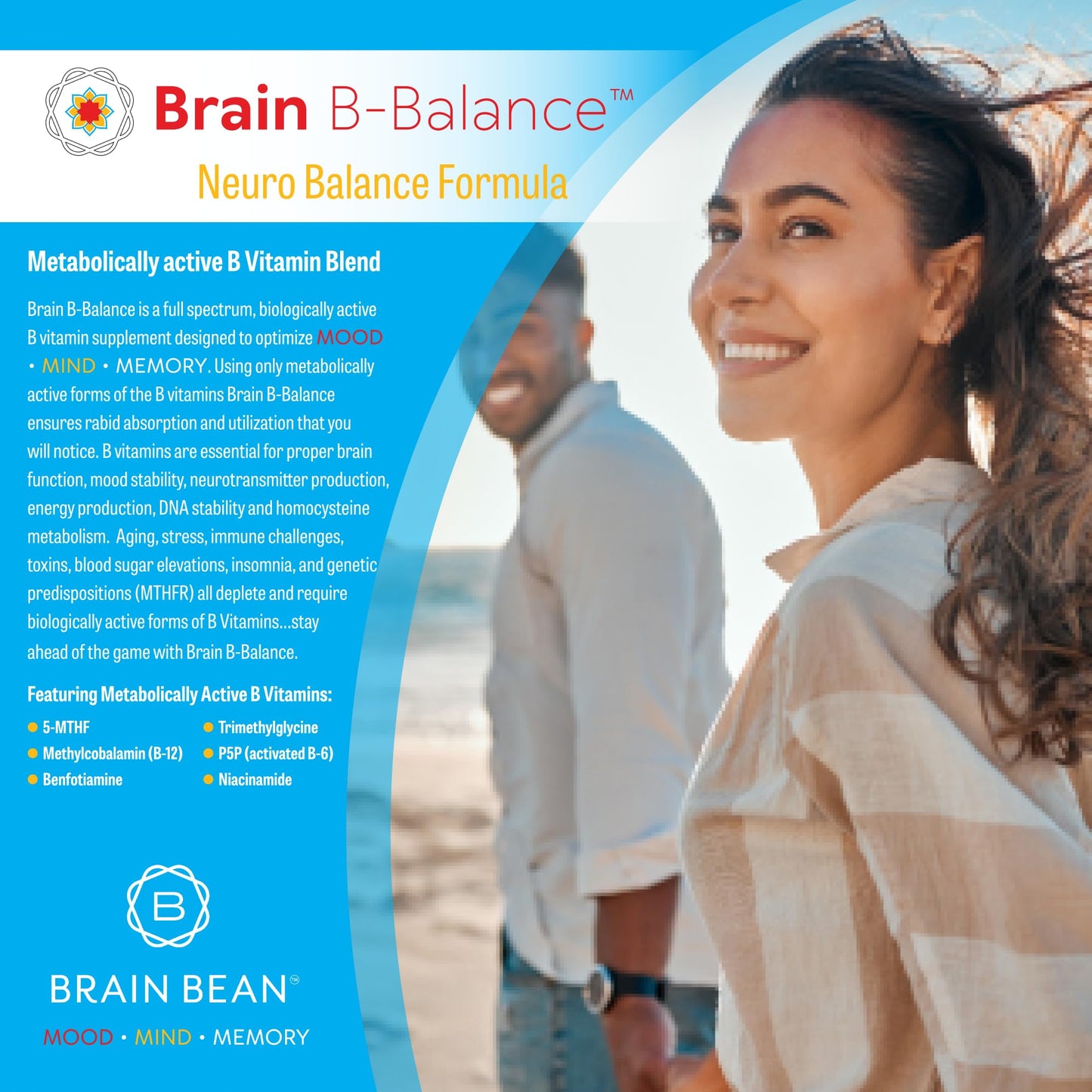 Brain B Balance: Methylated Multivitamin - Methylated B Complex Neurobalance Formula - Methylfolate Supports Mood - Maple Wellness Supplements