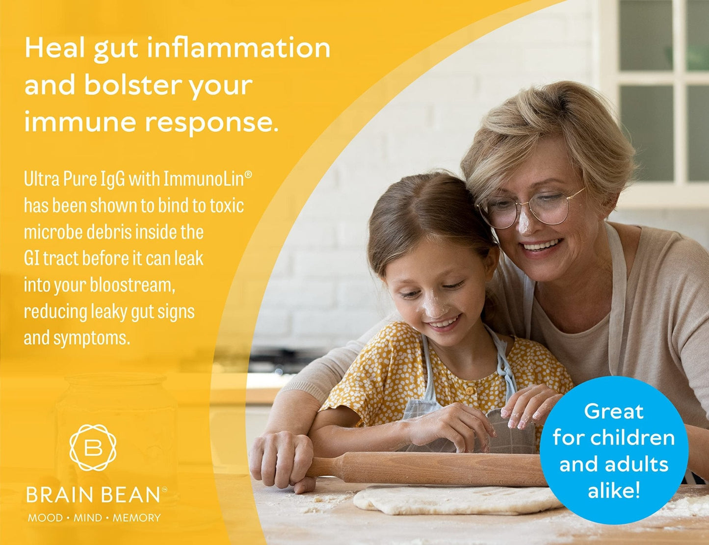 Brain Basics Ultra Pure IgG Supplement - Dairy-Free Supplement IgG-Immunolin Powder, Blended Vitamin & Mineral Supplements, 150g, 60 Servings - Maple Wellness Supplements