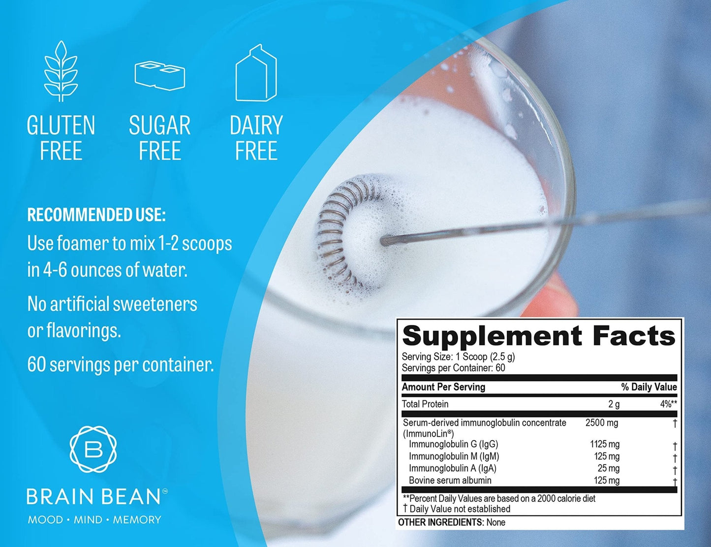 Brain Basics Ultra Pure IgG Supplement - Dairy-Free Supplement IgG-Immunolin Powder, Blended Vitamin & Mineral Supplements, 150g, 60 Servings - Maple Wellness Supplements