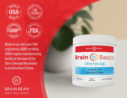 Brain Basics Ultra Pure IgG Supplement - Dairy-Free Supplement IgG-Immunolin Powder, Blended Vitamin & Mineral Supplements, 150g, 60 Servings - Maple Wellness Supplements