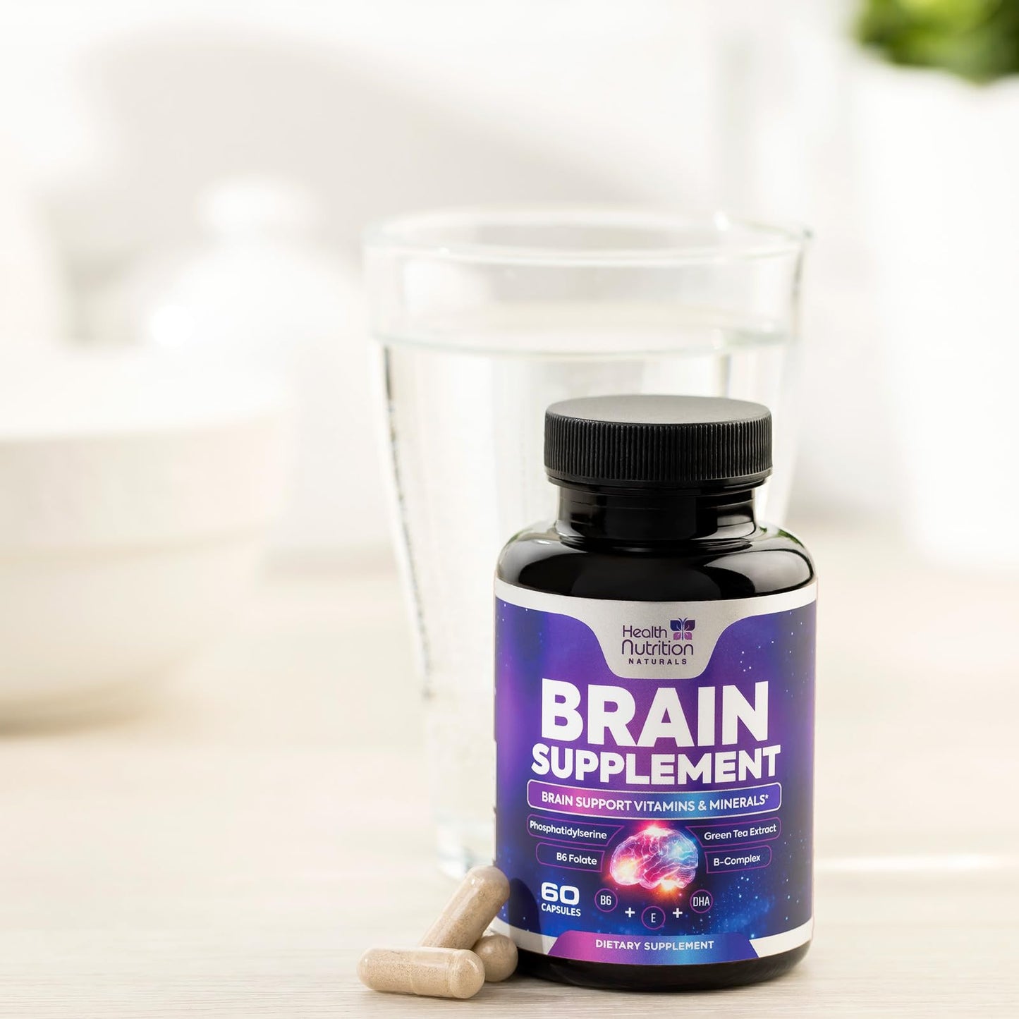 Brain Memory Supplement - 3X Strength Nootropics for Concentration, Clarity & Focus Support - Brain Health Cognitive Vitamins with Bacopa, Phosphatidylserine & DMAE 609mg, Brain Booster, 60 Capsules - Maple Wellness Supplements