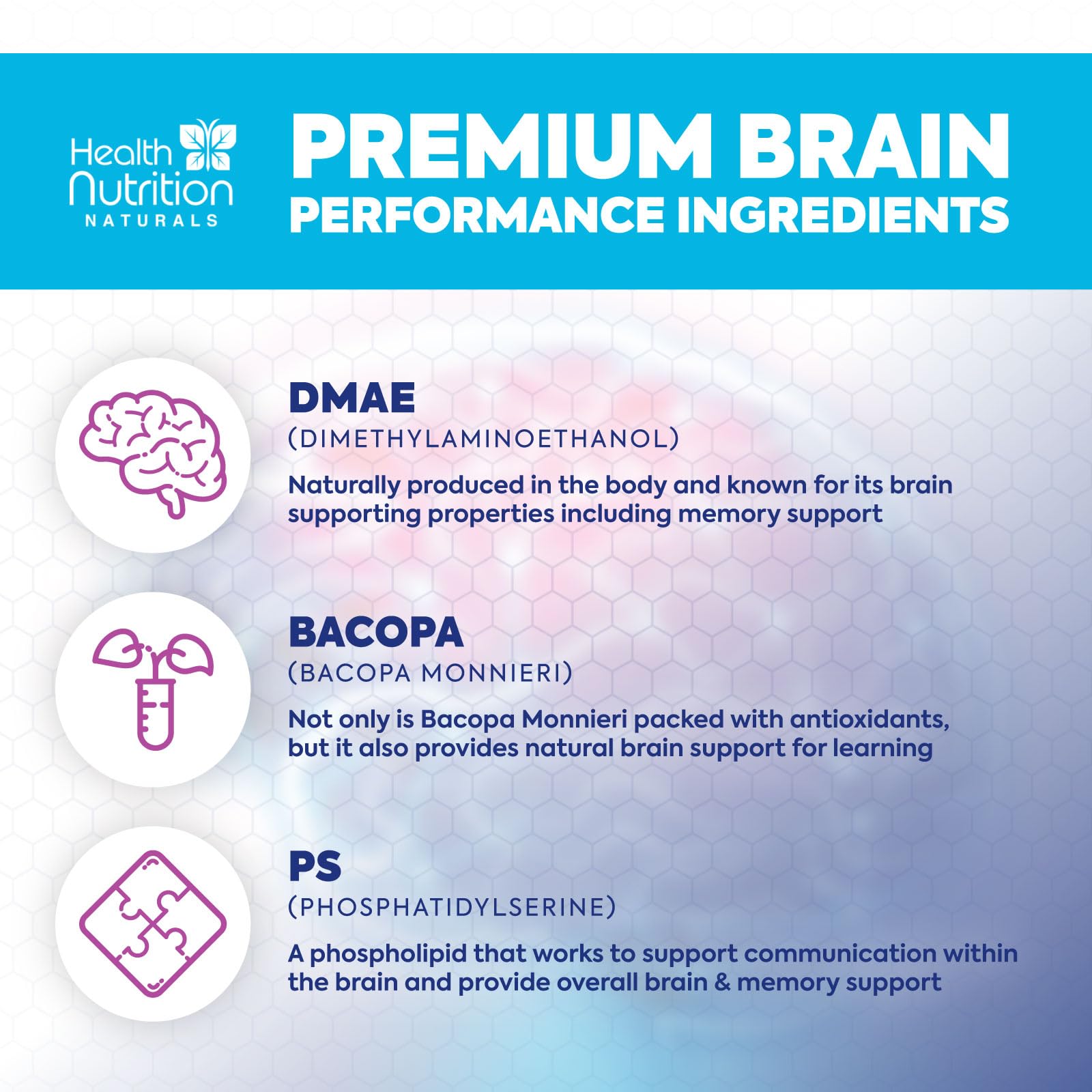 Brain Memory Supplement - 3X Strength Nootropics for Concentration, Clarity & Focus Support - Brain Health Cognitive Vitamins with Bacopa, Phosphatidylserine & DMAE 609mg, Brain Booster, 60 Capsules - Maple Wellness Supplements
