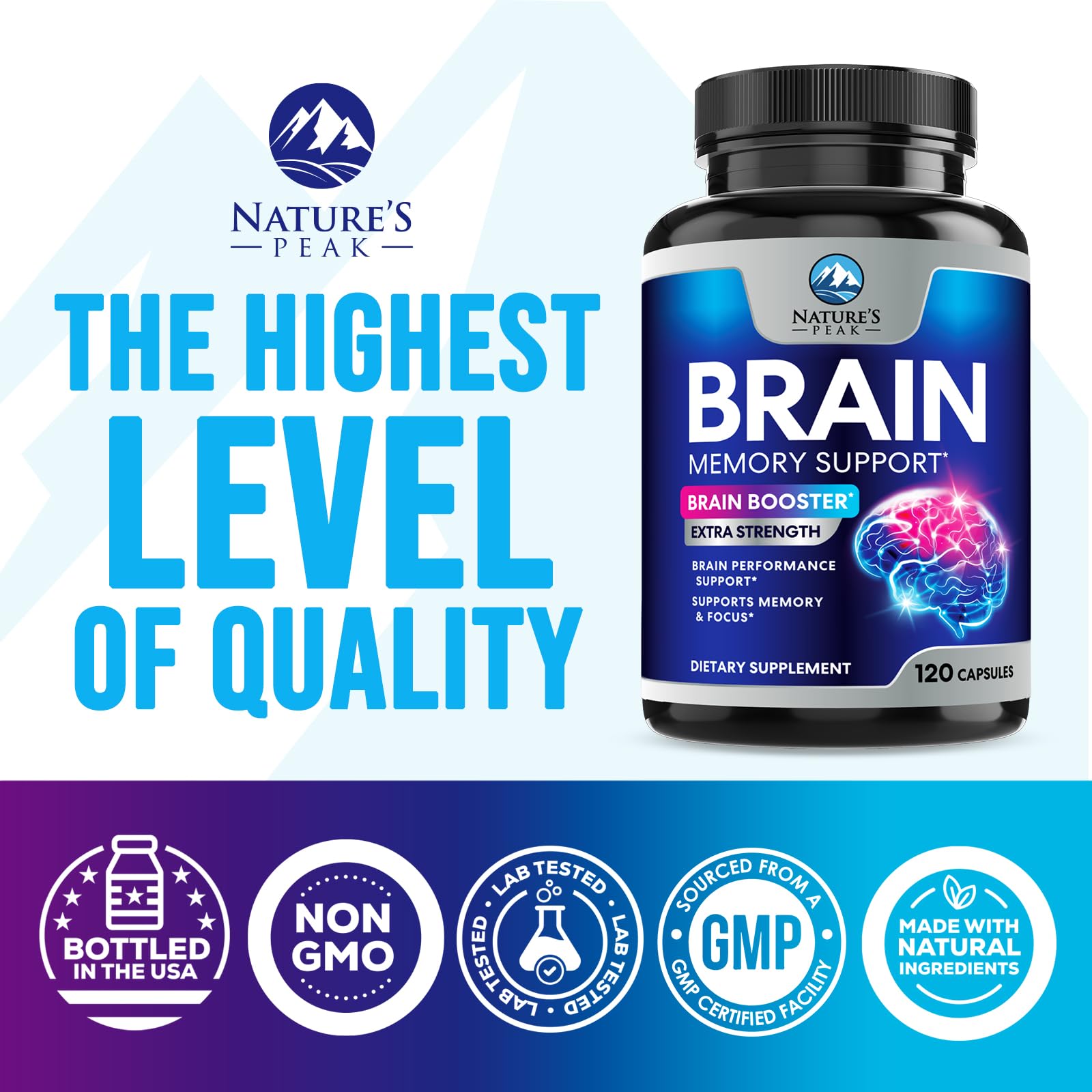 Brain Memory Supplement - 3X Strength Nootropics for Concentration, Clarity & Focus Support - Brain Health Cognitive Vitamins with Bacopa, Phosphatidylserine & DMAE, Brain Booster Pills, 120 Capsules - Maple Wellness Supplements
