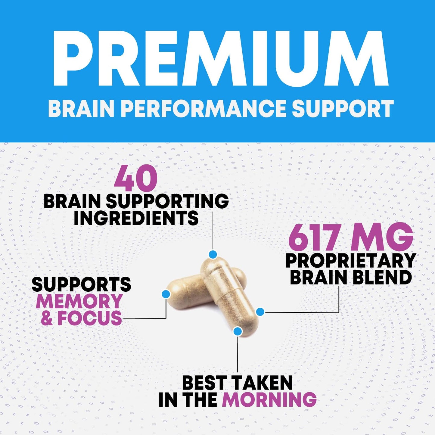 Brain Memory Supplement Pills - 3X Strength Nootropics for Concentration, Clarity & Focus Support - Brain Health Cognitive Vitamins with Bacopa, Phosphatidylserine & DMAE, Brain Booster - 180 Capsules - Maple Wellness Supplements