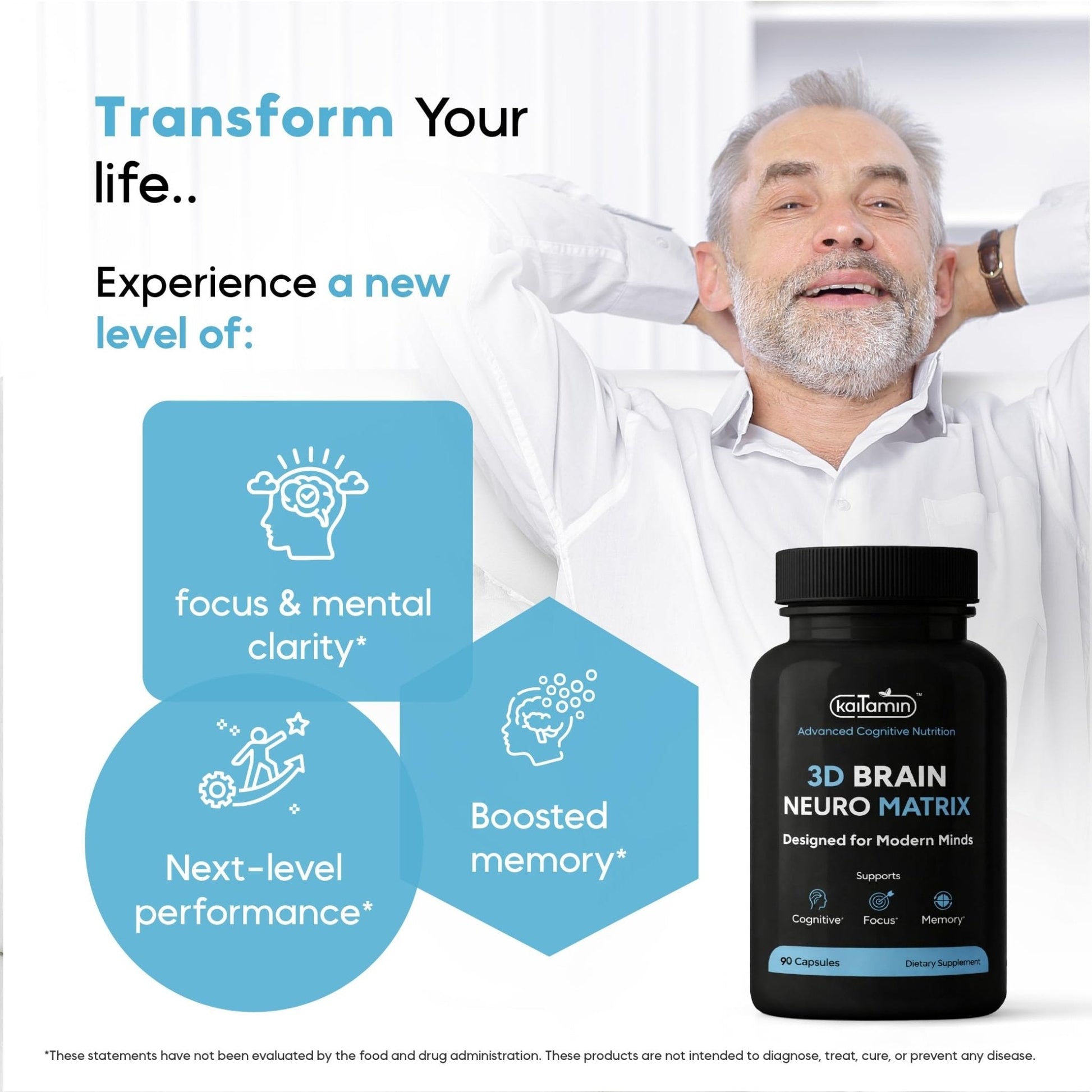 Brain Neuro Matrix – Memory & Focus Nootropic with Ginkgo Biloba & Huperzine A – Caffeine-Free Vegan Brain Supplement for Clarity, Focus & Mood – 90 Capsules (3-Month Supply) - Maple Wellness Supplements