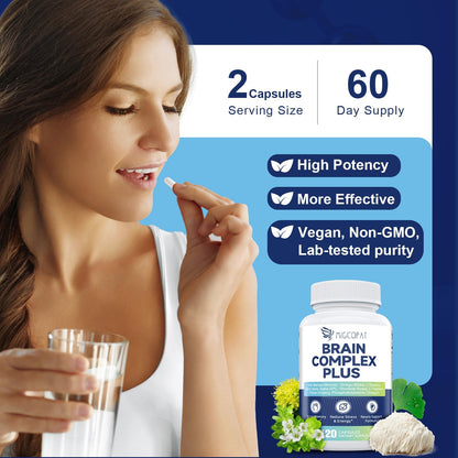 Brain Supplements for Memory and Focus | Nootropic with Bacopa Monnieri, Lion's Mane, Alpha GPC, Ginkgo Biloba | Mental Clarity & Cognitive Support | Vitamin B6 & B12 Neuro Health - Non-GMO, 120 Caps - Maple Wellness Supplements