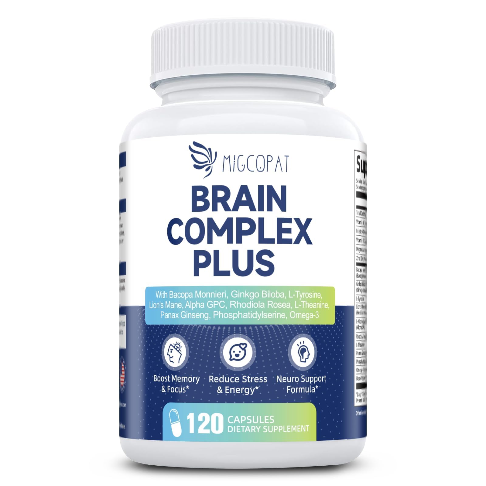 Brain Supplements for Memory and Focus | Nootropic with Bacopa Monnieri, Lion's Mane, Alpha GPC, Ginkgo Biloba | Mental Clarity & Cognitive Support | Vitamin B6 & B12 Neuro Health - Non-GMO, 120 Caps - Maple Wellness Supplements