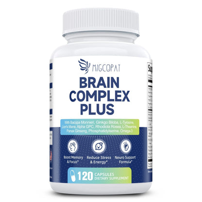 Brain Supplements for Memory and Focus | Nootropic with Bacopa Monnieri, Lion's Mane, Alpha GPC, Ginkgo Biloba | Mental Clarity & Cognitive Support | Vitamin B6 & B12 Neuro Health - Non-GMO, 120 Caps - Maple Wellness Supplements