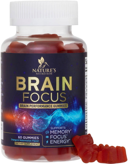 Brain Supplements for Memory and Focus with Phosphatidylserine, Nootropic Memory Supplement Gummy for Brain Health, Concentration, Mental & Cognitive Support, Focus Vitamins with B6 & B12-60 Gummies - Maple Wellness Supplements