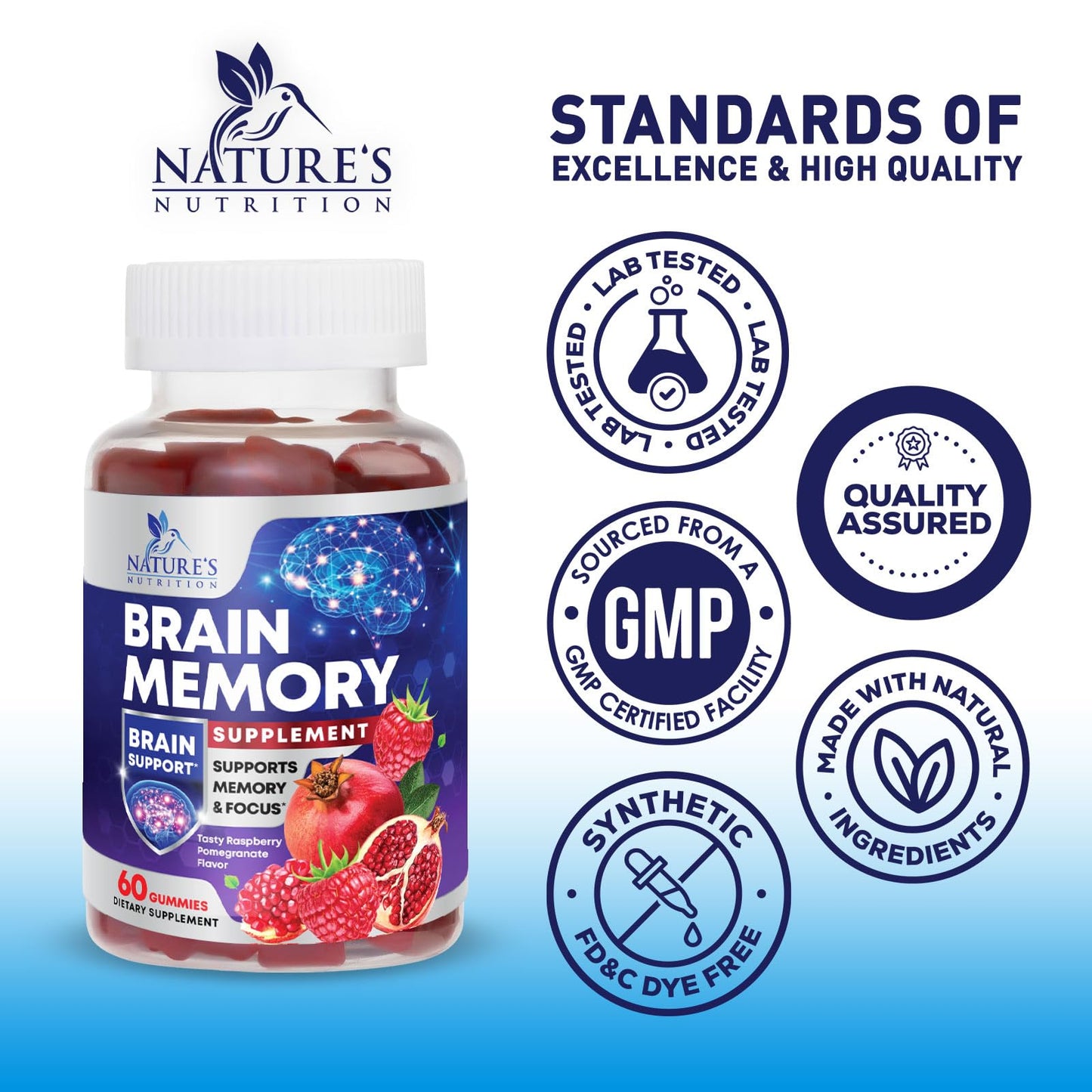 Brain Supplements for Memory & Focus Gummies - Brain Health Clarity with B6 B12 & Phosphatidylserine - Natural Nootropics Cognitive Concentration & Alertness Support Vitamins - 60 Vegan Gummies - Maple Wellness Supplements