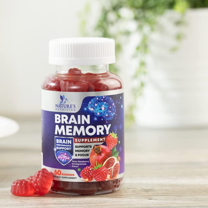 Brain Supplements for Memory & Focus Gummies - Brain Health Clarity with B6 B12 & Phosphatidylserine - Natural Nootropics Cognitive Concentration & Alertness Support Vitamins - 60 Vegan Gummies - Maple Wellness Supplements