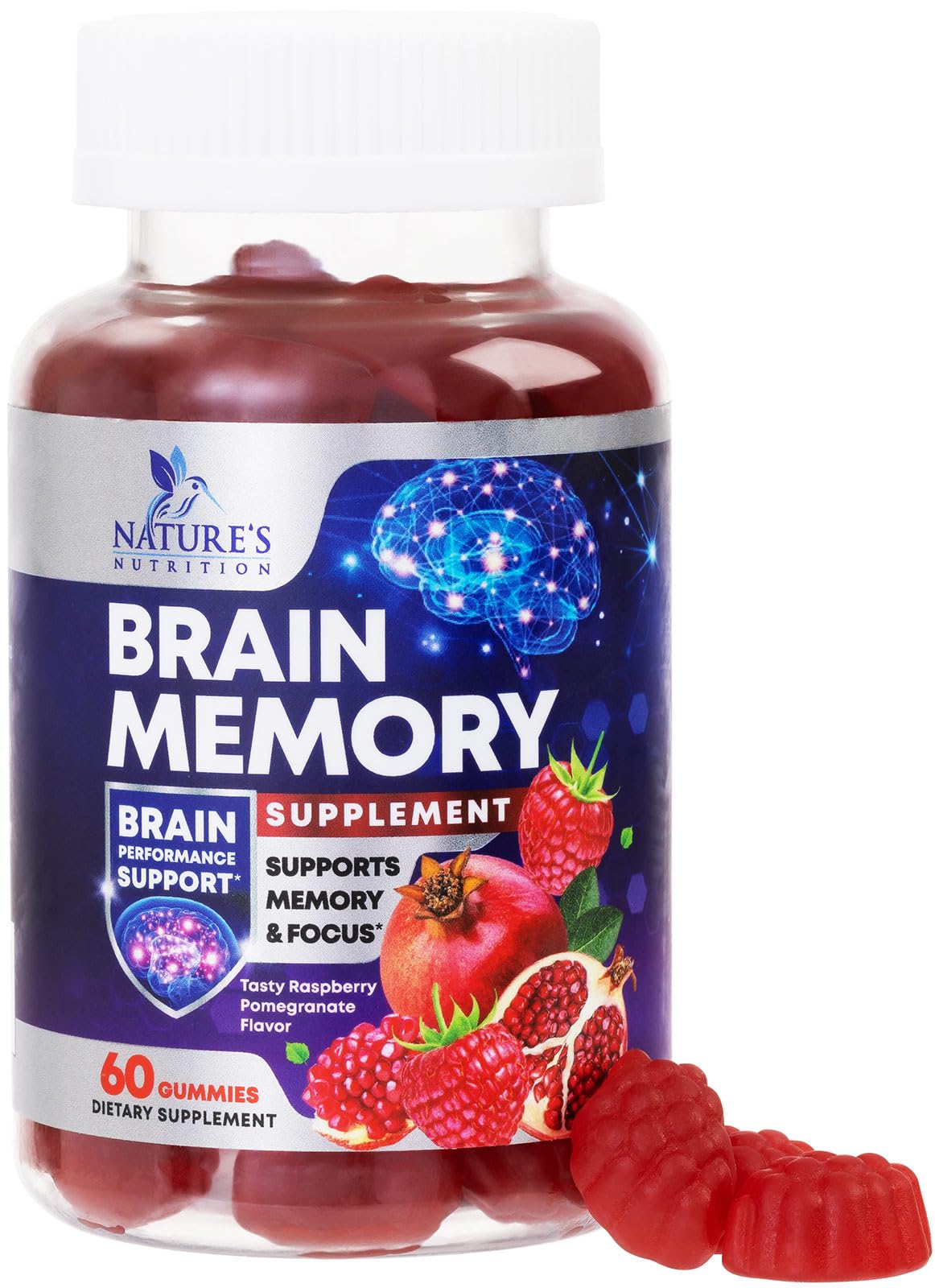 Brain Supplements for Memory & Focus Gummies - Brain Health Clarity with B6 B12 & Phosphatidylserine - Natural Nootropics Cognitive Concentration & Alertness Support Vitamins - 60 Vegan Gummies - Maple Wellness Supplements