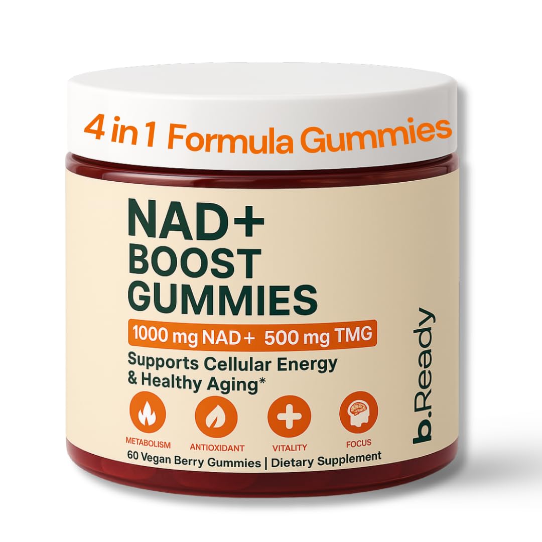 b.Ready NAD+ Gummies, Premium 1000 mg NAD Supplement with 500 mg TMG, Grape Seed & Black Pepper Extract – NAD+ for Healthy Aging, Cellular Energy & Antioxidant Support, Vegan, Sugar-Free, 60 Count - Maple Wellness Supplements