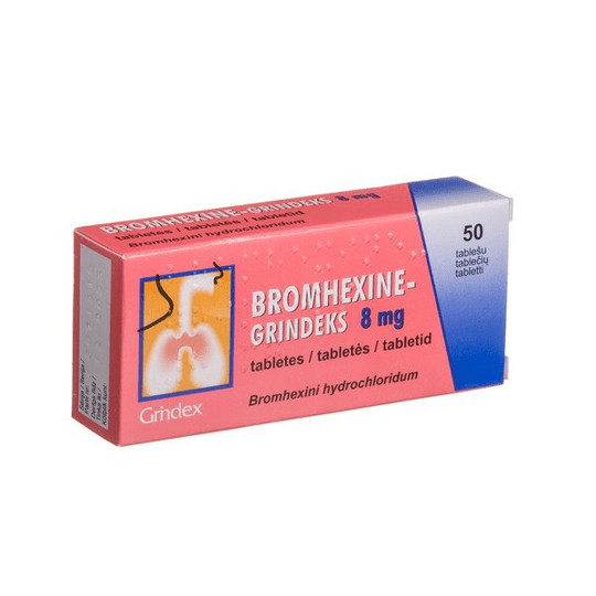 BROMHEXINE, 8 mg, 50 tabs, Grindex, Chronic Bronchitis, Cold, Flu - Maple Wellness Supplements