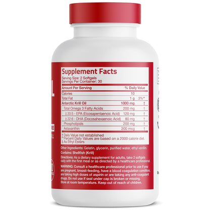 Bronson Antarctic Krill Oil 1000 mg with Omega-3s EPA, DHA, Astaxanthin - Maple Wellness Supplements