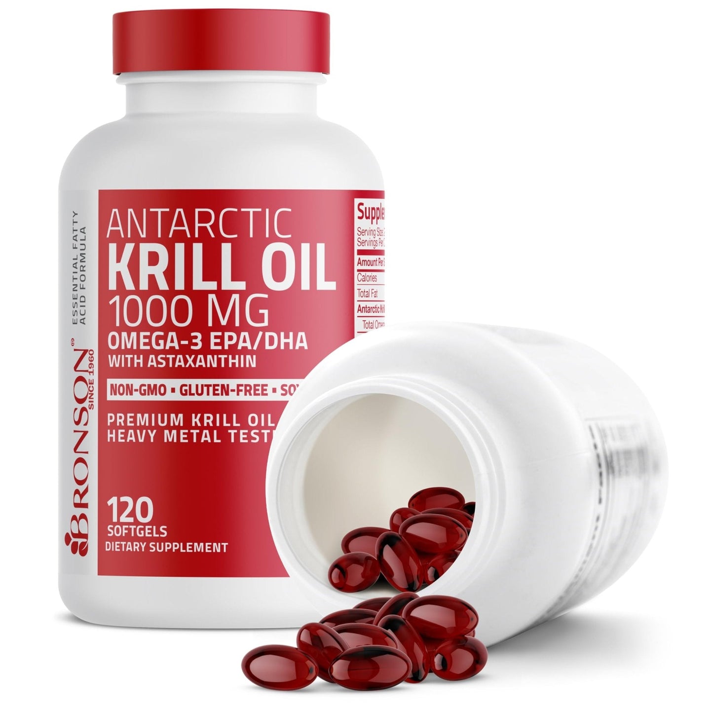 Bronson Antarctic Krill Oil 1000 mg with Omega-3s EPA, DHA, Astaxanthin and Phospholipids 120 Softgels - Maple Wellness Supplements