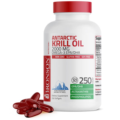 Bronson Antarctic Krill Oil 2000 mg with Omega-3s EPA, DHA, Astaxanthin and Phospholipi - Maple Wellness Supplements