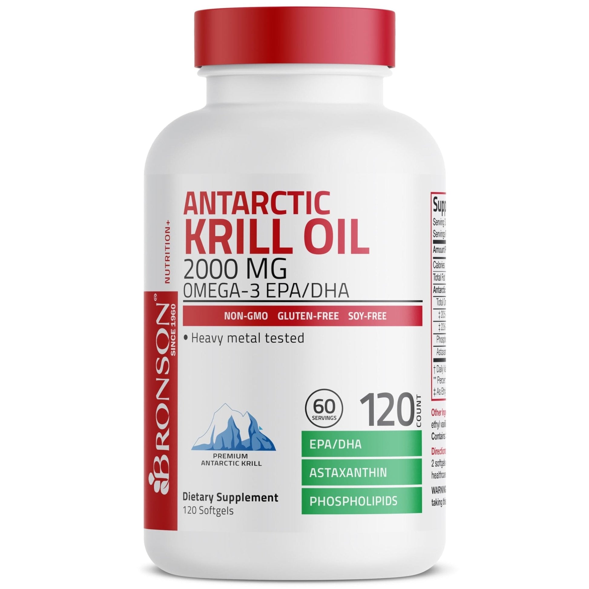Bronson Antarctic Krill Oil 2000 mg with Omega-3s EPA, DHA, Astaxanthin and Phospholipids 120 Softgels (60 Servings) - Maple Wellness Supplements