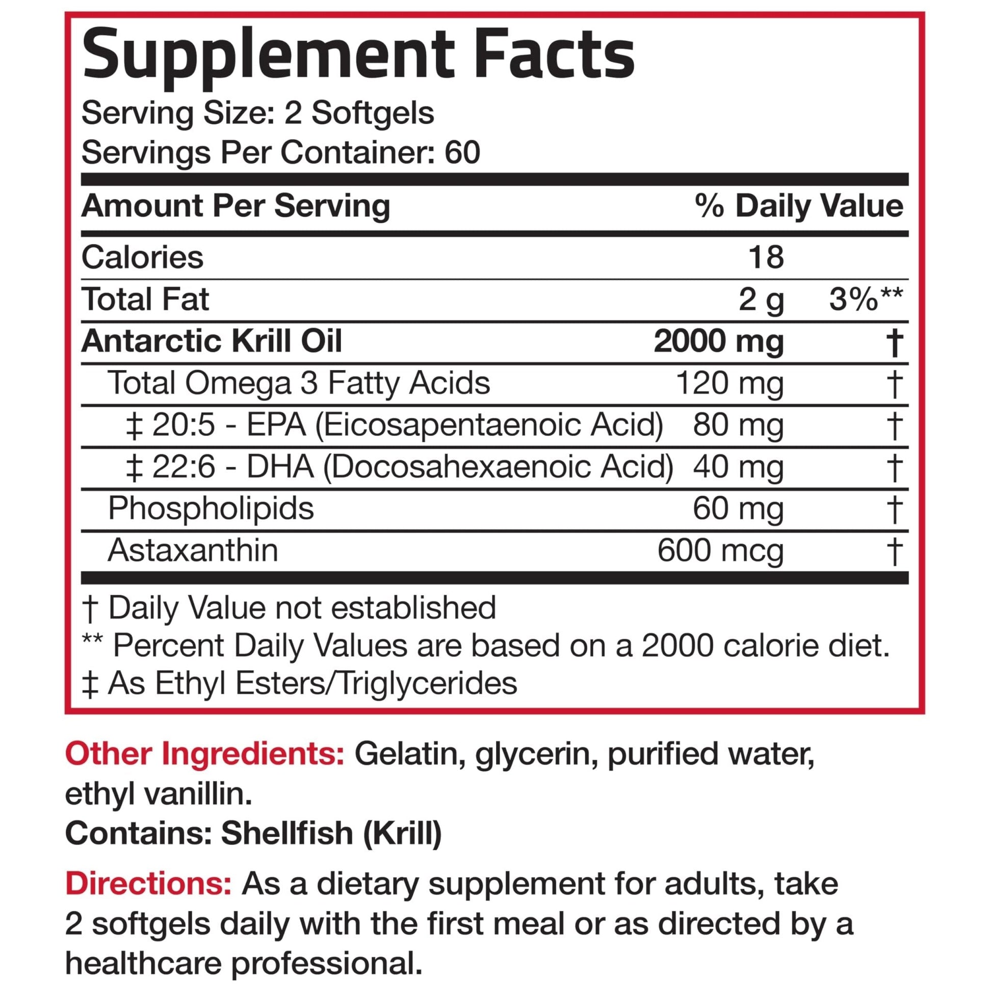 Bronson Antarctic Krill Oil 2000 mg with Omega-3s EPA, DHA, Astaxanthin and Phospholipids 120 Softgels (60 Servings) - Maple Wellness Supplements